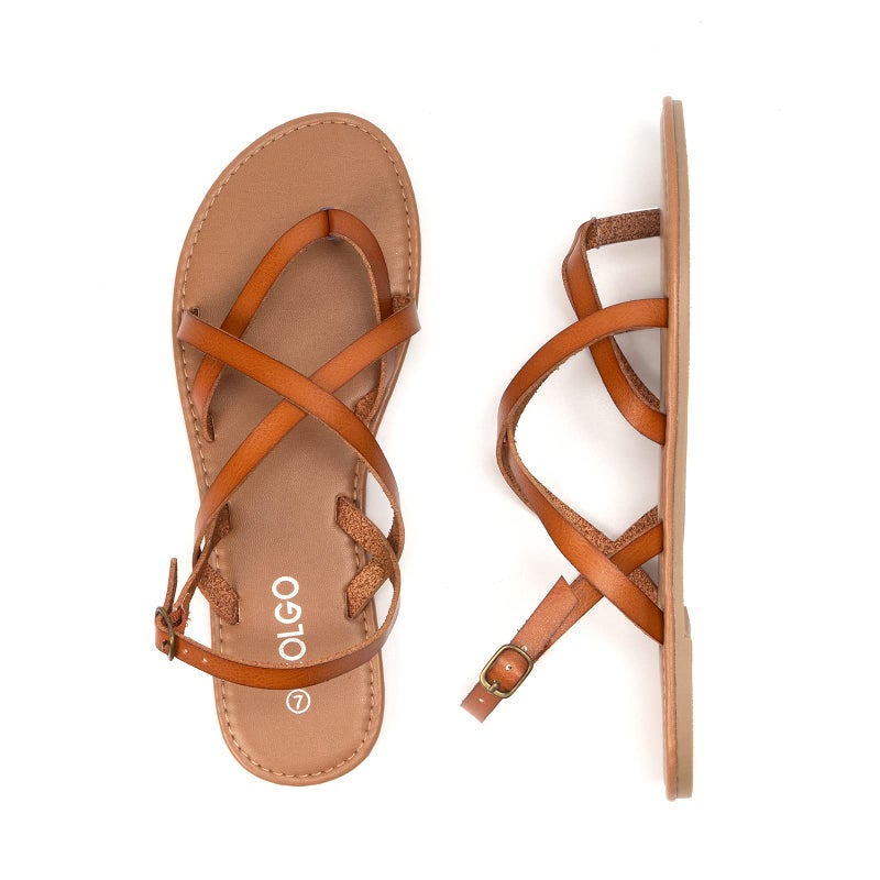 Colgo Women's Summer Strappy Flat Sandals, Adjustable Casual Fisherman Sandal with Open Toe Slingback Gladiator Sandals (8.5,Brown) - Image 5